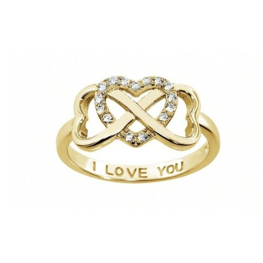 925 SS ''I Love You'' Engraved CZ Heart Ring Sz 8